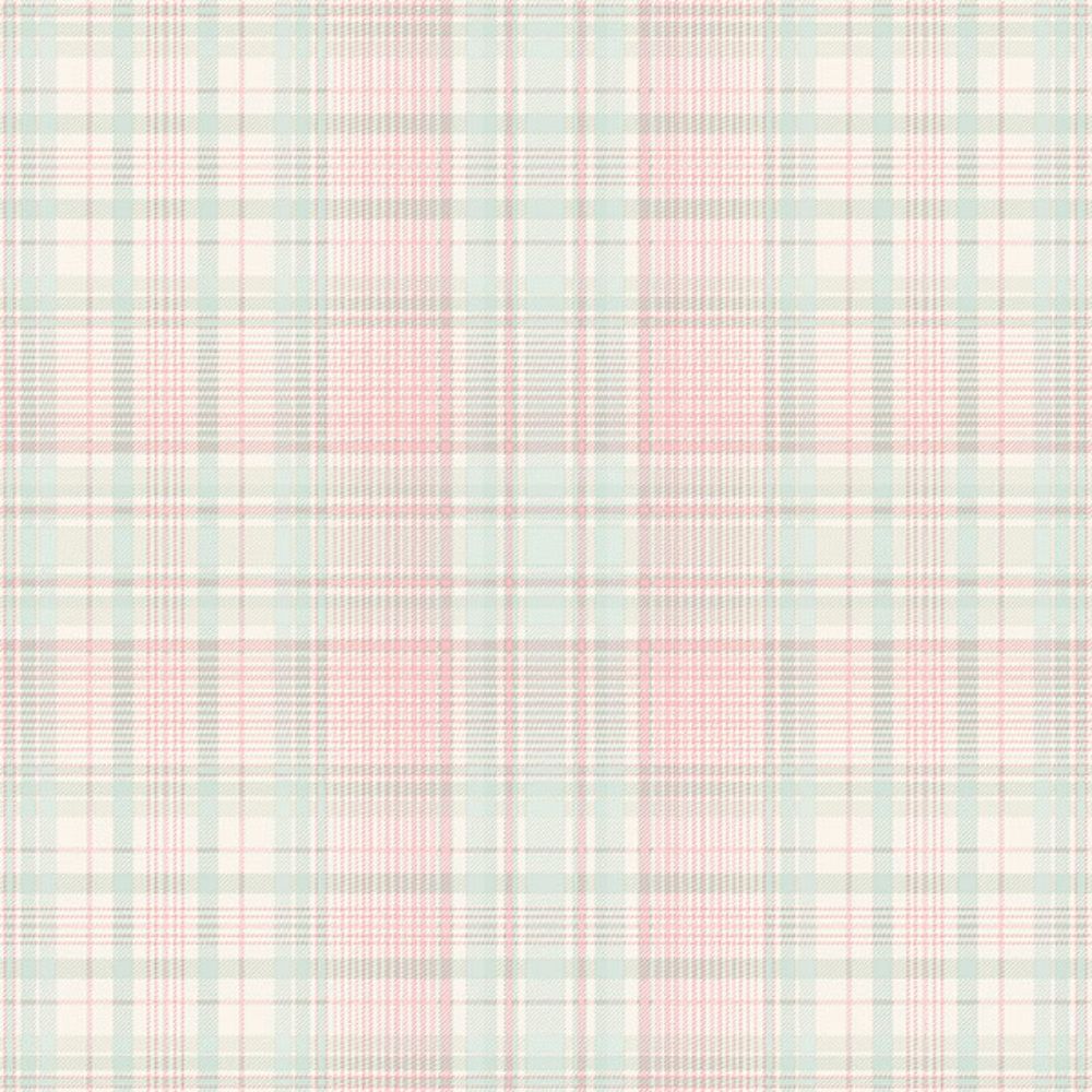 Patton Wallcoverings AF37723 Flourish (Abby Rose 4) Check Plaid Wallpaper in Turquoise, Pink & Cream